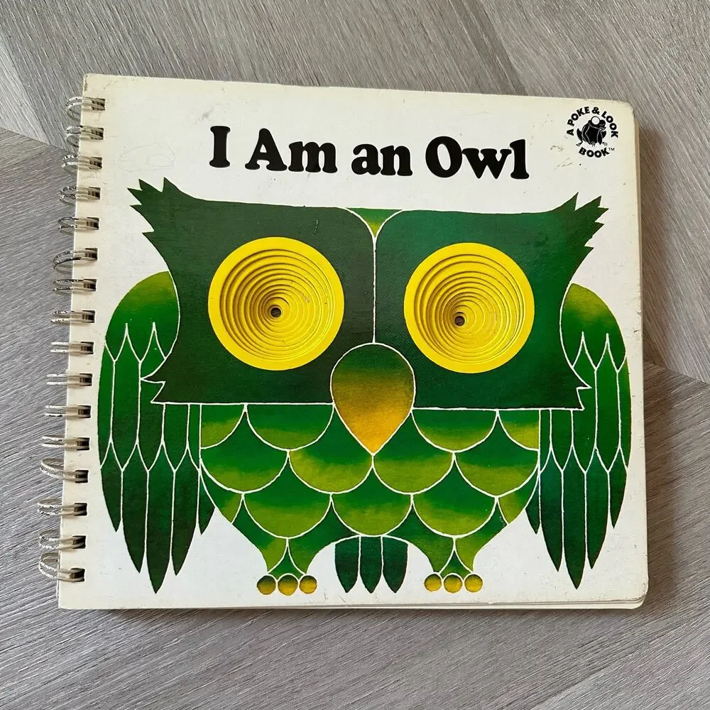 I Am An Owl Spiral Bound Poke & Look Board Book Vintage 1981